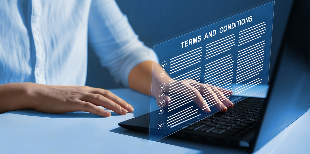Terms and conditions on a computer screen
